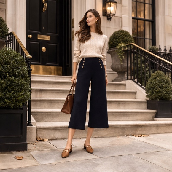 Lauren Ralph Lauren Pants - Vintage Lauren Ralph Lauren 100% Merino Wool Navy Wide Leg Cropped Pants L